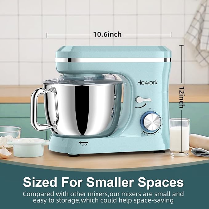 Stand Mixer Electric, 10+p Speeds With 6.5QT Stainless Steel Bowl,Dough Hook, Wire Whip & Beater,for Most Home Cooks(Blue)