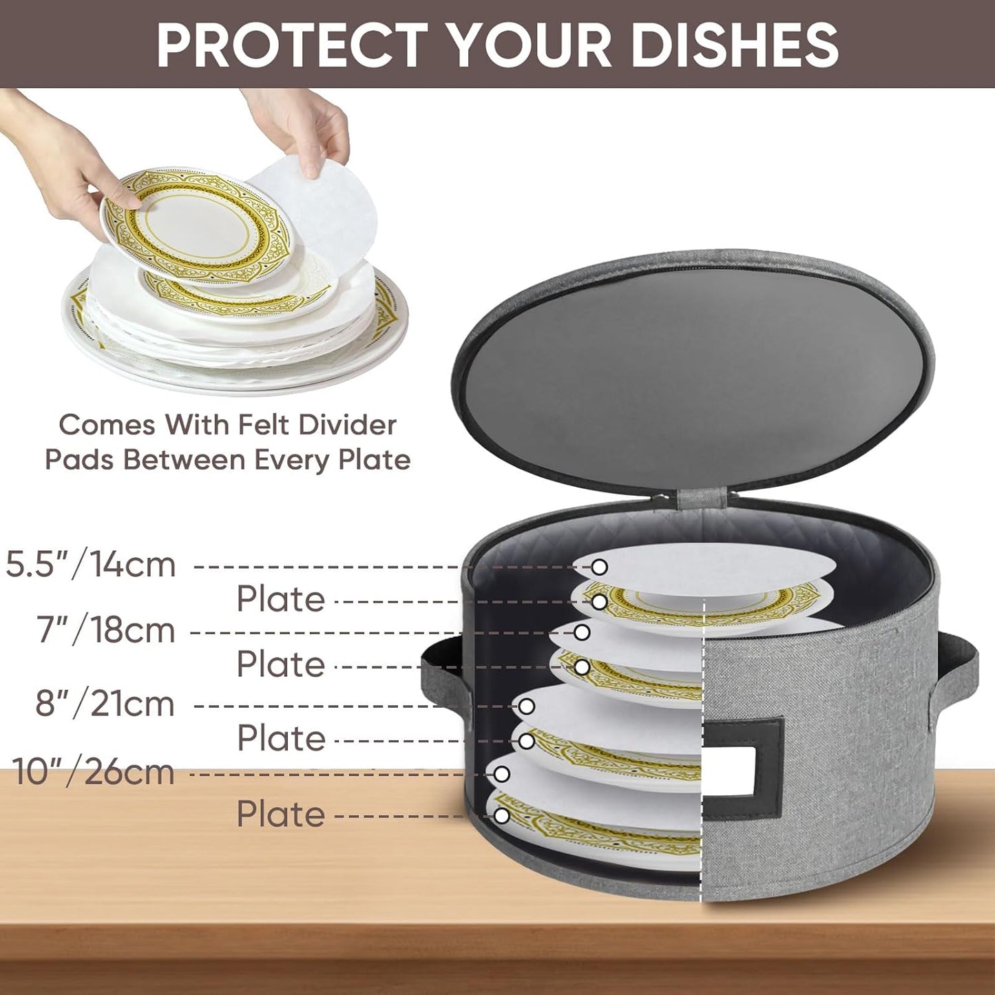BALEINE China Storage Containers, Sturdy Quilted Wine Glass Storage, Plate Organizer with Carry Handles, Moving Boxes for Dishes, Cups, Mugs and Stemware (Plate Mug Combo, Hard Shell Grey)