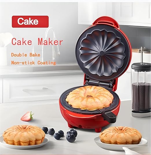 Cake Maker Lava Cake Maker Mini Donut Maker Waffle Maker Pancakes Maker Machine for Breakfast, Snacks, Desserts Non-stick Surface, Cake Machine, Double-sided Heating, Pink