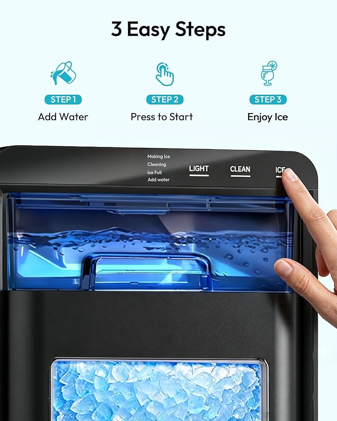 EUHOMY Nugget Ice Maker Countertop, 44Lbs/24H Sonic Ice Maker Machine, Self-Cleaning Pellet Ice Makers with Ice Scoop&Basket, Countertop Pebble Ice Maker for Home/Kitchen/Office