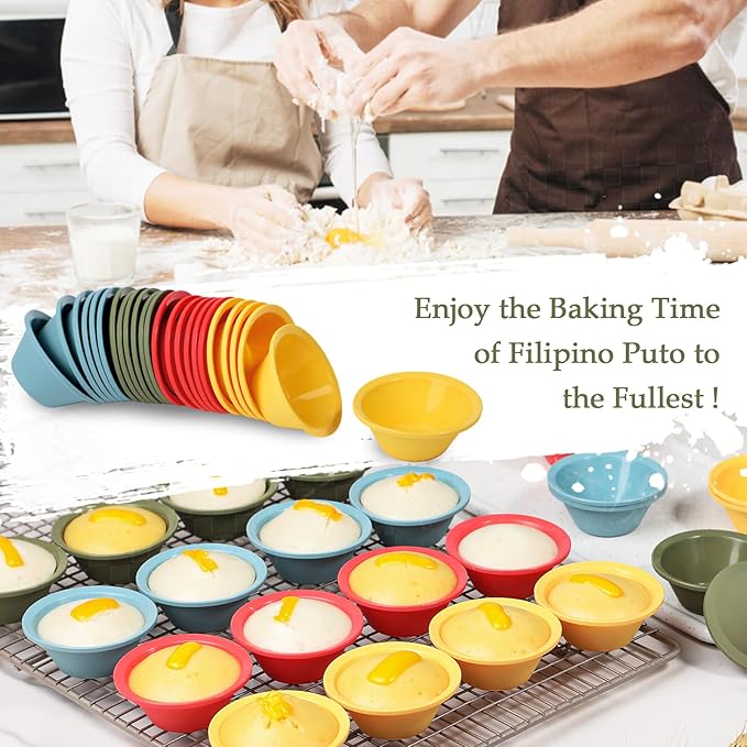 Webake 24 Pcs Silicone Puto Molder Filipino Small-Size, 2.2" Plastic Replacement Baking Cup, Reusable Kutsinta Molder for Steamer, BPA-Free and Non-Stick, Great for Bite-Size Muffin, Tart Baking