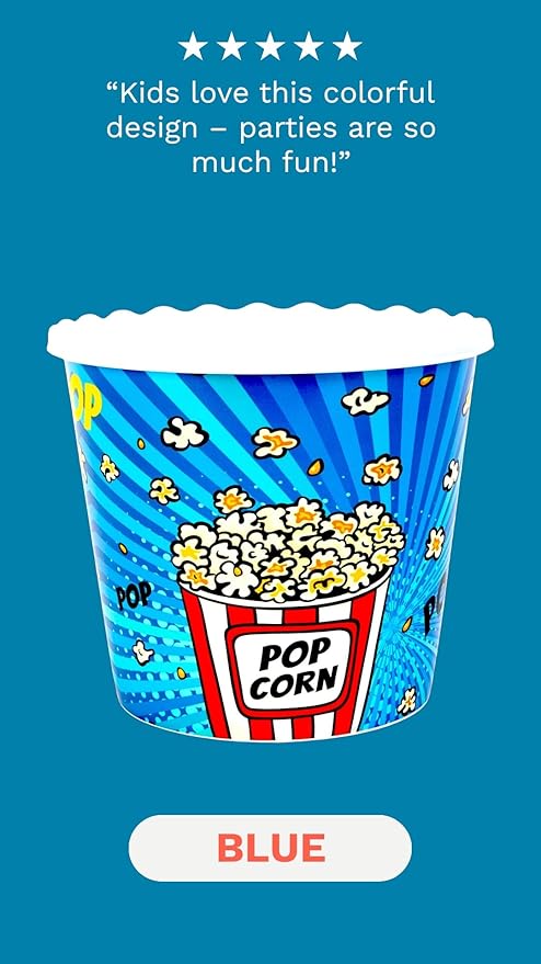 Modern Style Reusable Plastic Popcorn Box/Popcorn Containers/Popcorn Bowls Set for Movie Theater Night - (BPA Free - 4 Pack - 75 oz) (Popcorn Mix C)