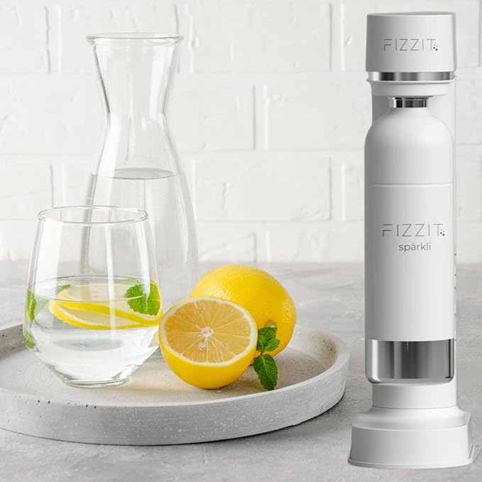 Fizzit Stainless Steel Sparkling Water Maker Bundle | Includes Soda Maker, 2 CO2 Cylinder, & 12-Flavor Variety Pack | Customizable Carbonated Water Machine, Reusable bottle & Eco-Friendly