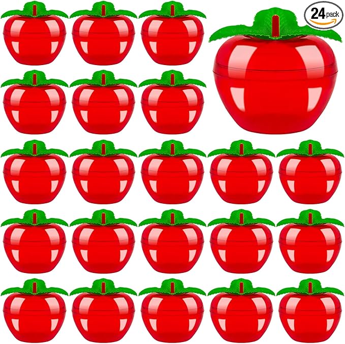 Woozettn 24PCS Plastic Apple-Shaped Containers with Lids,Mini Red Apple Candy Jars for Wedding Favors,Office Desk Storage & Seasonal Home Décor Gifts
