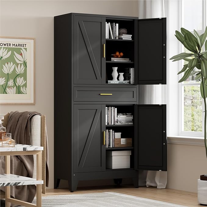 71" Tall Pantry Storage Cabinet with Drawer and Adjustable Shelves, Freestanding Tall Kitchen Cupboard Storage Cabinet for Kitchen,Dining Room, Living Room, Black