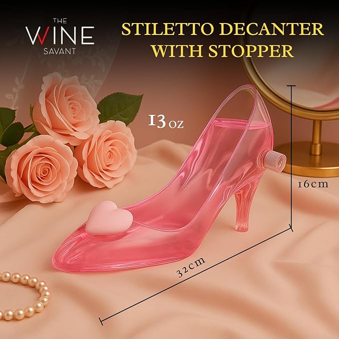 The Wine Savant Stiletto Decanter with Stopper Handcrafted Borosilicate Glass Barware Centerpiece Display - 13 oz Clear
