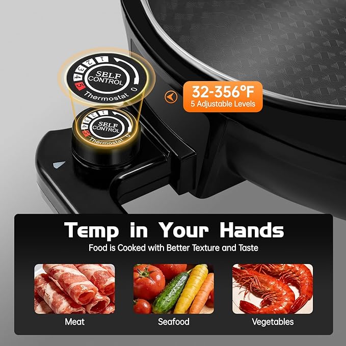 Hot Pot with Grill 2 in 1 Electric BBQ Grill Shabu Shabu Pot Non-Stick Smokeless Korean Barbecue Grill Indoor with Temp Control for 3-5 People Fast Heating