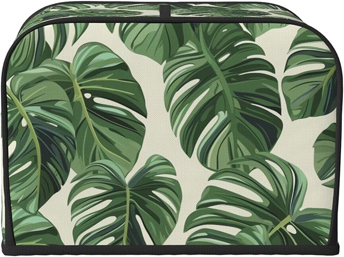 Tropical Monstera Leaf Covers for 4 Slice Toasters,Cute Country Bread Machine Cover with Handle,Washable Stain Resistant Kitchen Small Appliance Cover Dining Decor