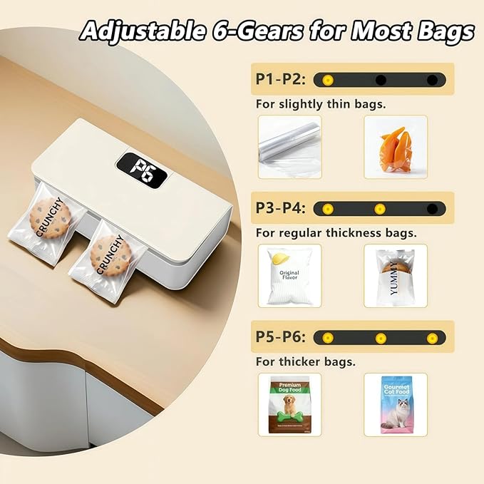 2026 New USB-C Rechargeable Mini Bag Sealer, One-Touch, Adjustable and Portable Freshness, 6-Level Adjustable Heat Sealer & Cutter, LED Display, Magnetic Base for Fridge & Kitchen (Blue)