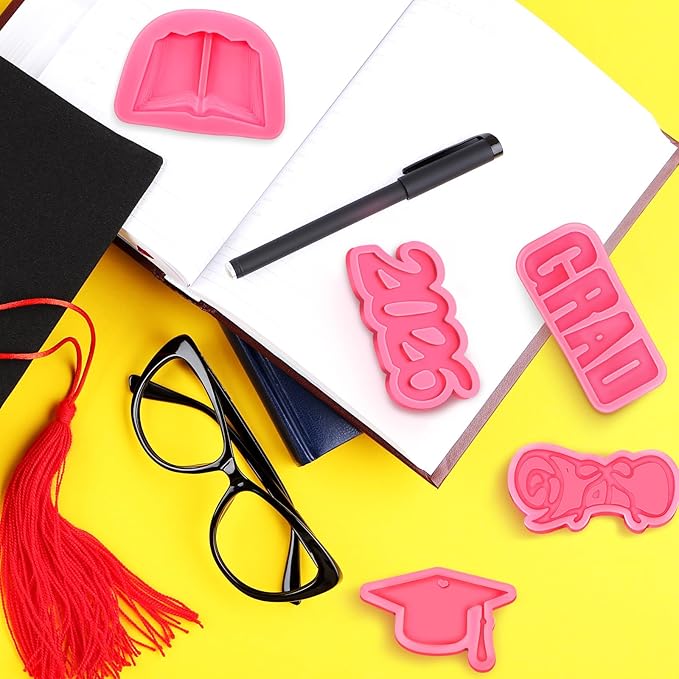 5 Pieces Silicone Graduation Mold Decorations 2026 Graduation Grad Cap Diploma Book Congrats Cupcake Toppers Silicone Baking Mold for Party Supplies