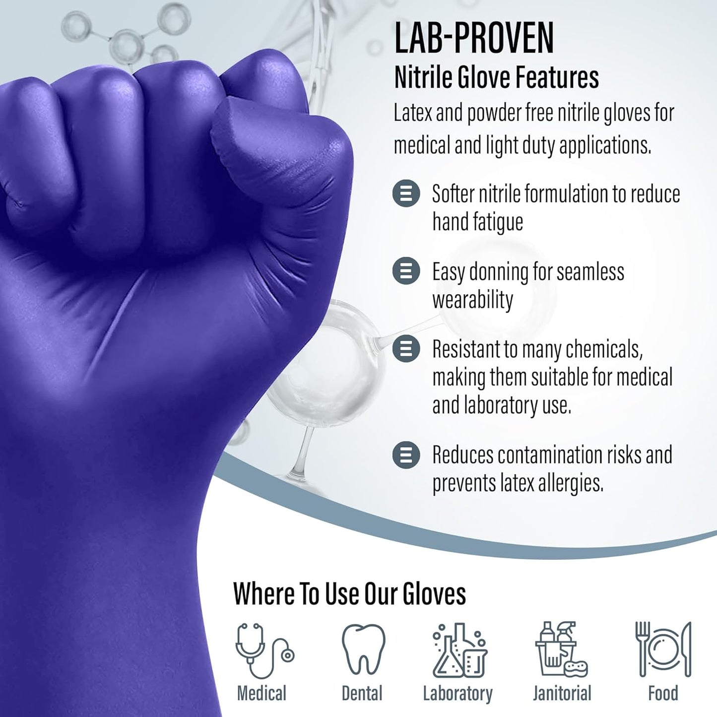 EnSure Nitrile Exam Gloves, Powder-Free, Latex-Free, Chemo Rated, Non-Sterile, Light Duty, Textured Tips, Medical, Surgical, Food Safe, Cleaning, Dental, Lab Use - 3 Mil (Medium, 200 Count)