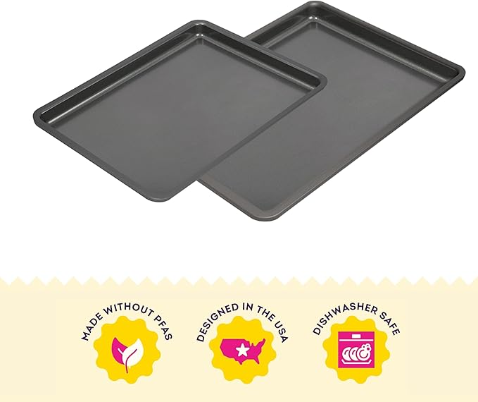 Wilton Silver 2- Piece Non-Stick Baking Sheet Set, Cold-Rolled Steel Bakeware for Baking and Roasting, Made without PFAS