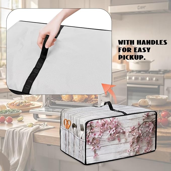 Air Fryer Toaster Oven Dust Cover Countertop Microwave Dust Cover Protector, Compatible with Convection Oven, M, 16.5 x 20.5 x 10 inches, Peach Blossom White Wood Grain