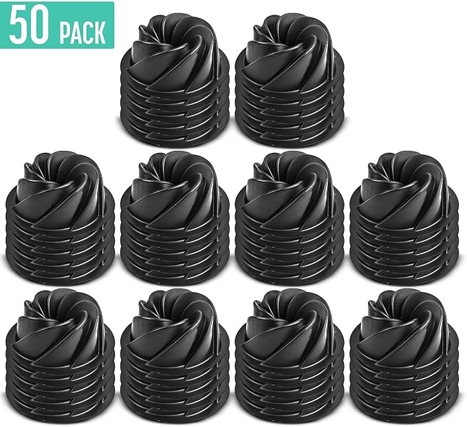 O'CREME Bakeable Plastic Mini Swirl Cake Pan, Baking Pan With Non-Stick Silicone, Reusable nonstick baking molds, Durable, Lightweight, Easy Storage for Baking and Much More - 50 QTY Pack