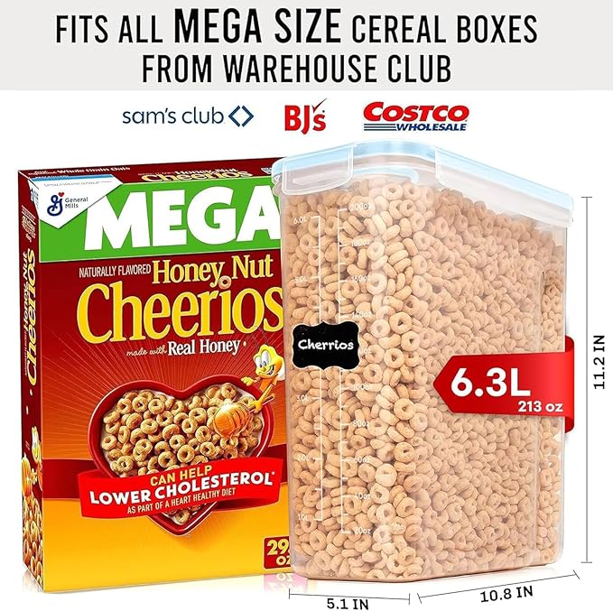 Shazo 2 Pack (6.3L / 213OZ) EXTRA Large Airtight Food Storage Cereal Containers for Bulk Food Storage BPA-Free Plastic Container, Pantry Organization and Canister for Rice, Pasta, Sugar & Flour