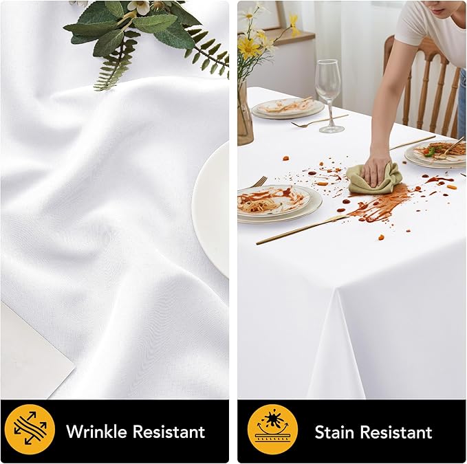 10-Pack White Tablecloths for Rectangle Tables, 70 x 120 Inches, Stain-Resistant Polyester Fabric for 6 Foot Tables - Washable Table Covers for Weddings, Banquets, Birthday Parties, Events