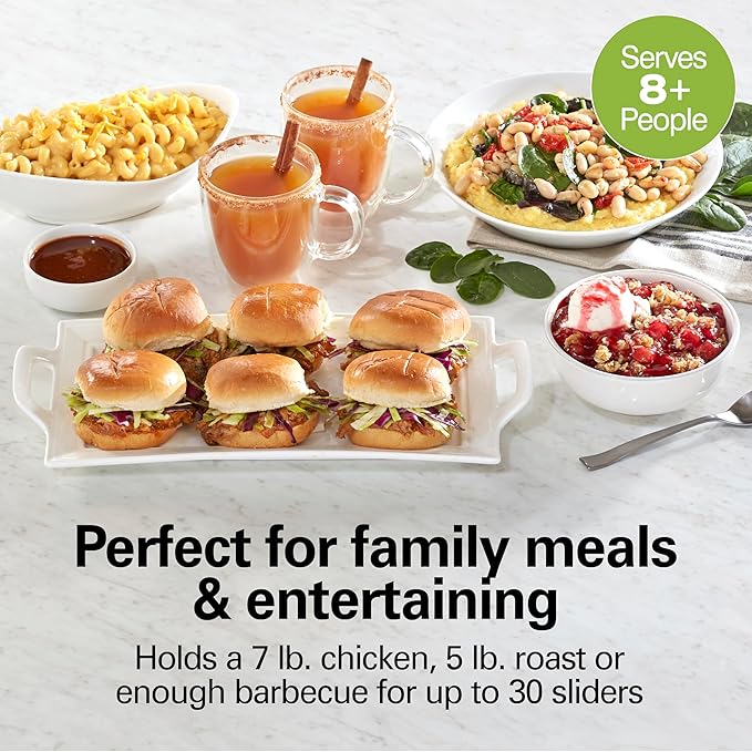 Hamilton Beach 7 Quart Set & Forget Portable Programmable Slow Cooker, 15 Cooking Options With 5 Time and 3 Heat Options, Large Dishwasher Safe Stoneware Crock and Glass, Lid Latch, Black (33670)