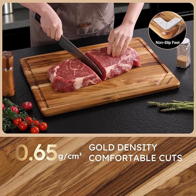 20'' Extra Large Teak Wood Cutting Board for Kitchen Non Slip Over Sink Charcuterie Board Serving Heavy Duty Non Toxic Wooden Chopping Board Thick Haus Big Xl XXl Convenient Kitchen Essentials