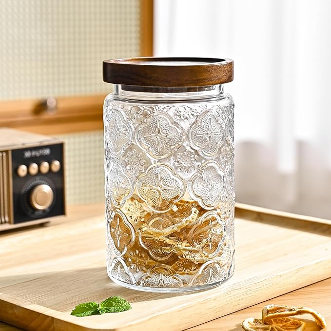 Adodeen 24oz Vintage Glass Jar With Lid, Glass Storage Containers, Airtight Kitchen Storage Containers For Sugar, Coffee, Tea, Spice, Flour, Candy Cookie, Pasta, Cereal, Cute Decorative Jars