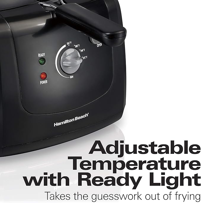 Hamilton Beach Cool Touch Electric Deep Fryer with Basket and Lid, 2 Liters / 8 Cups Oil Capacity, Adjustable Temperature, 1500 Watts for Fast Heat-up, viewing Window Easy to Clean, Black (35021)