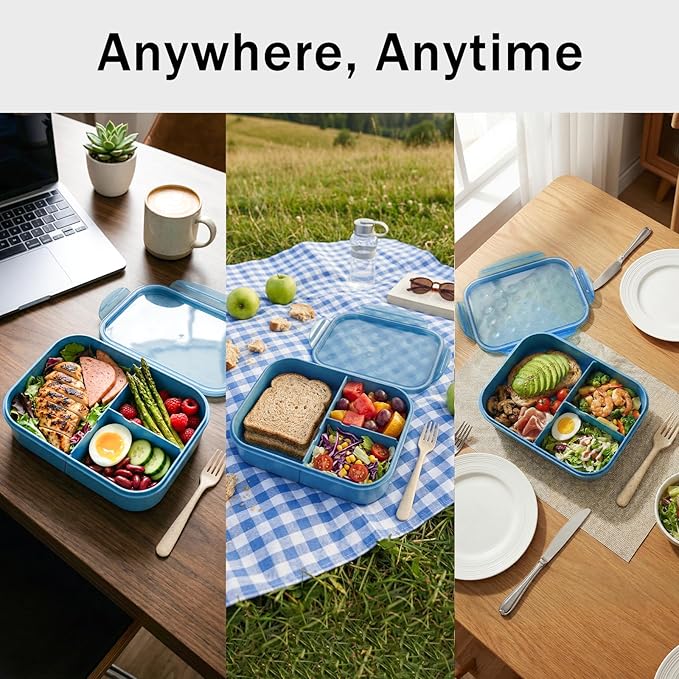 MISS BIG® Bento Box Adults–Portable Lunch Box with Compartments,Leak-Resistant Wheat Material Lunch Container for Meal Prep, Work, office,Picnic,Home - Microwave & Dishwasher Safe (1900ml Nile Blue)