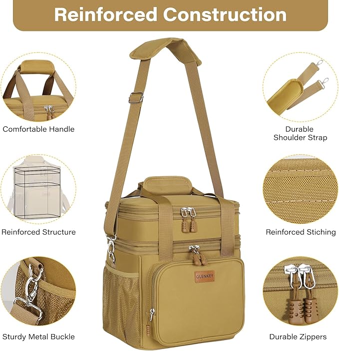 Expandable Large Lunch Box, Insulated Heavy Duty Lunch Bag Waterproof Leakproof Durable Cooler Bag for Men Women Adults Work Construction Camping Trip, 16L, Brown