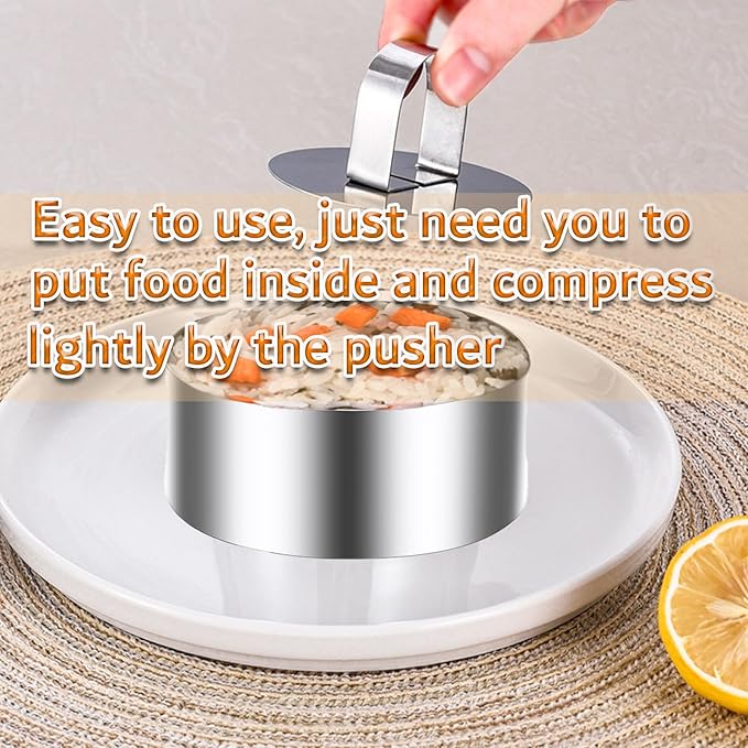 DATANYA Cake Ring Molds 4 Inch Stainless Steel Round Food Ring Dessert Mousse Molds Cooking Rings with Pushers for Pastry Baking (6 Rings and 2 Pushers)