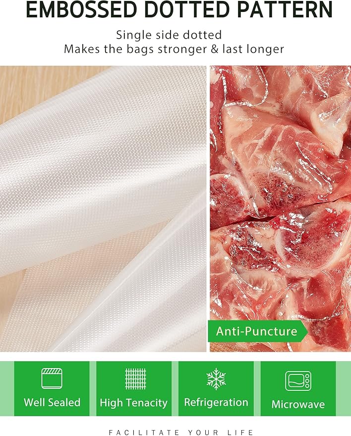 Syntus 8" x 150' Food Vacuum Seal Roll Keeper with Cutter Dispenser, Commercial Grade Vacuum Sealer Bag Rolls, BPA Free Food Vac Bags, Ideal for Storage, Meal Prep and Sous Vide