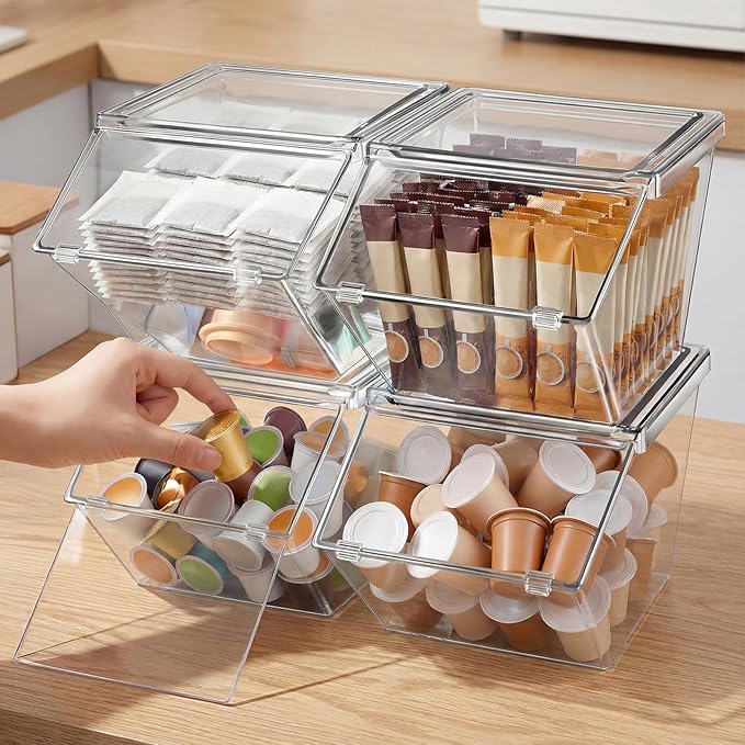 Yerliker 20 Pcs Clear Plastic Storage Bins with Lids Large Stackable Pantry Storage Organizer Bins Kitchen Organization Cabinet Organizers Ideal Containers for Fridge, Kitchen, Cabinets (Clear)