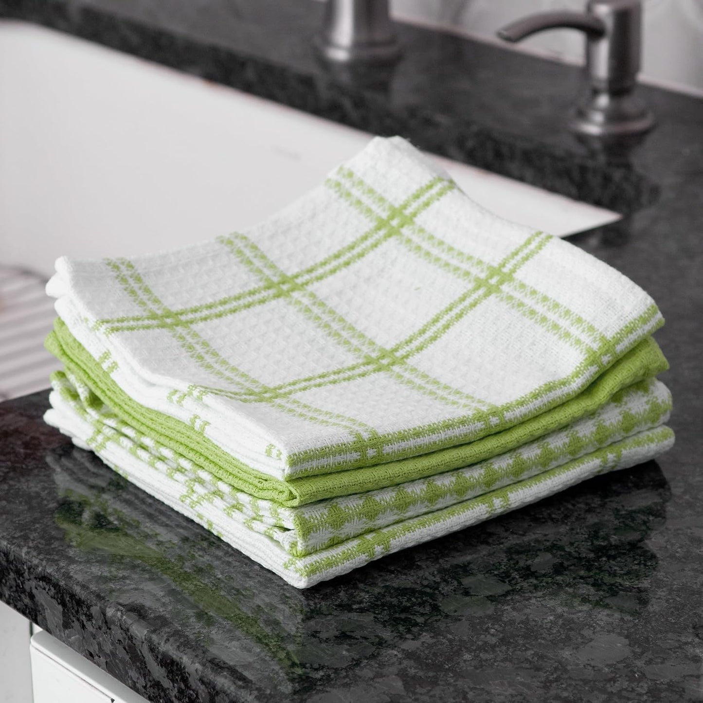 T-fal Premium Waffle Dish Cloths: Highly Absorbent, Super Soft Long Lasting - 100% Cotton, 12"x13" Flat Waffle Dish Towel for Cleaning & Drying Dishes, (4-Pack), Green