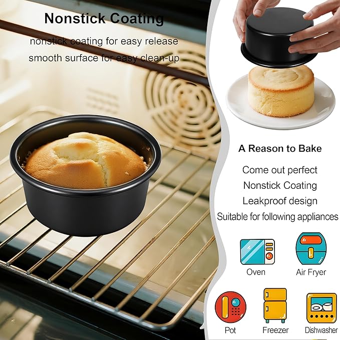 4 Inch Cake Pan Set of 5, Nonstick Cheesecake Round Cake Pans with 100 Pieces Parchment Paper, Mini Cake Tins for Baking, Non-Toxic & Leakproof Circle Cake Pan, Aluminum Material Food Grade Coating