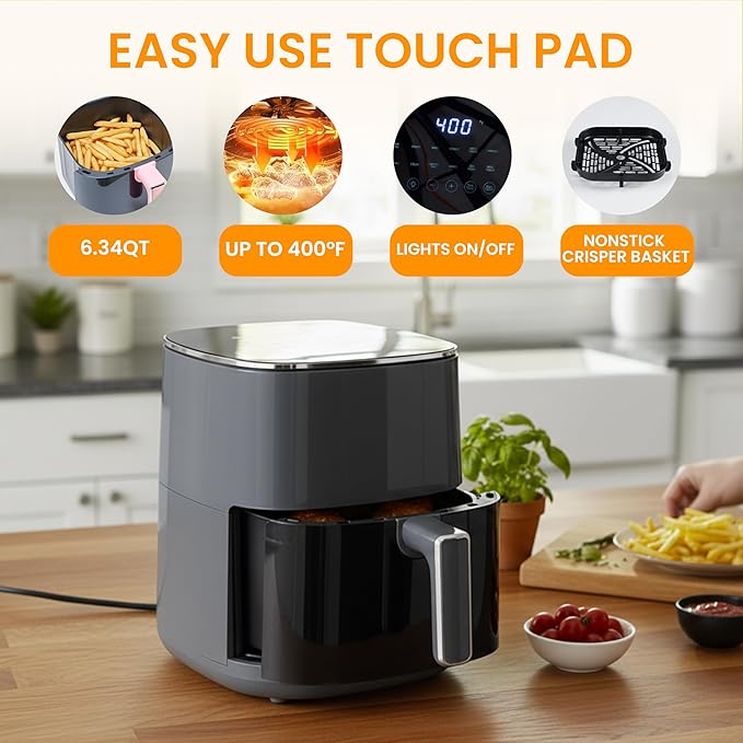 HealSmart 12-in-1 Air Fryer Oven, 6.34 Qt Digital Convection Oven with Visible Window & 1700W, Air Fry, Roast, Bake, Nonstick Basket, Black