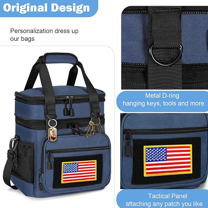 GLENKEY Tactical Lunch Box Cooler Bag - Expandable Insulated Lunch Bag for Men Women - XLarge Lunchbox for Adults Work Shifts Outdoor Trips Blue 22L