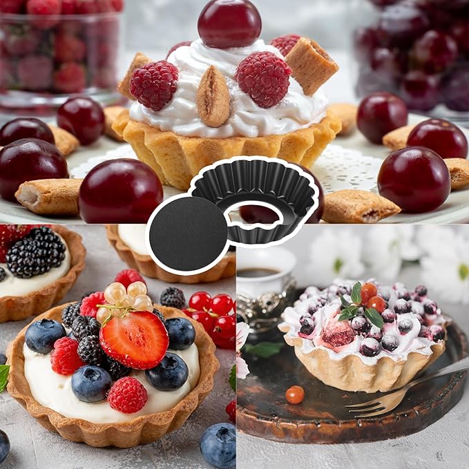 Yolev 24 Pcs Mini Pie Tart Pans 3" with Removable Bottom Round Nonstick Quiche Pan Bakeware Egg Tart Molds Fluted Side Small Quiche Pans Steel Mini Pie Tins for Pies Mousse Cheese Cake Dessert