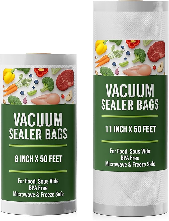 Houseables Vacuum Seal Bags, Vacuum Sealer Rolls, Sous Vide Bags, Food Saver Rolls, 2 Pack, 11 Inch & 8 Inch x 50FT, Commercial Grade, Vaccum Sealed Storage, Microwave & Freezer Safe, Store A Meal
