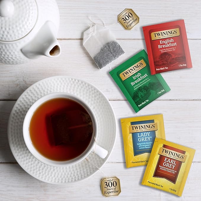 Twinings Tea Bag Sampler Variety with Brown Wooden Organizer (60 Tea Bags) 40 Different Flavors, Gift for Tea Lovers: Women, Men, Mom, Dad, Family, Friends, Couples
