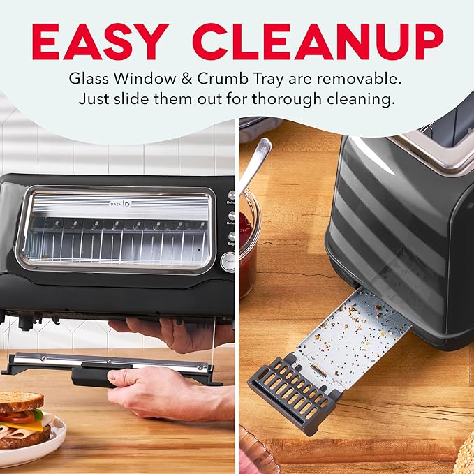 Dash Clear View Toaster - Features Large Window & Extra-Wide Slots - Auto-Shut Off Feature - Bagel Functions, & Seven-Browning Levels - 1-Touch Defrost - Black