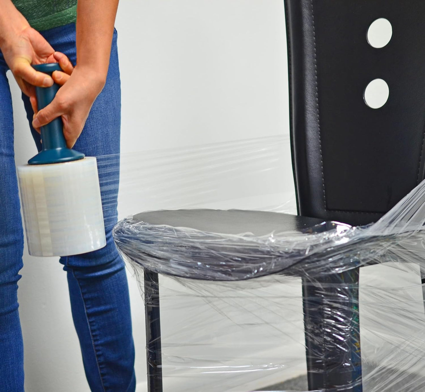 WOD SFCB80 Heavy Duty Hand Stretch Film Wrap 80 Gauge Thick with Dispenser - Clear Shrink Wrap Ideal for Moving, Packing, & Palletizing Applications: 5" in. x 1000 Ft (3-Rolls)