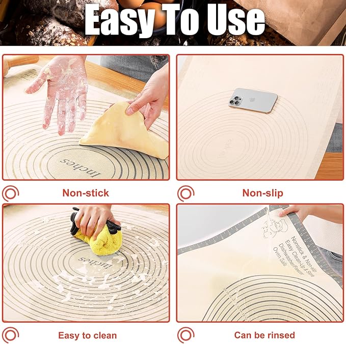 Silicone Pastry Mat 36x24 Inch Extra Large Baking Mat, Nonstick Kitchen Counter Kneading Board, Perfect for Dough, Pastry, Dough Rolling, Fondant, Pie Crust, Fondant, Cookies, Bread, Pasta, Pizza