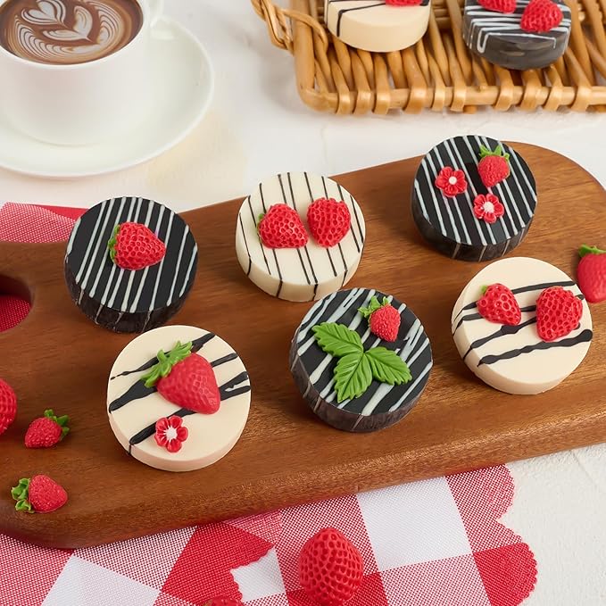 5 PCS Silicone Strawberry Molds, 3D Strawberry Fondant Molds for Chocolate, Candy, Cake Decoration, Cupcake Topper
