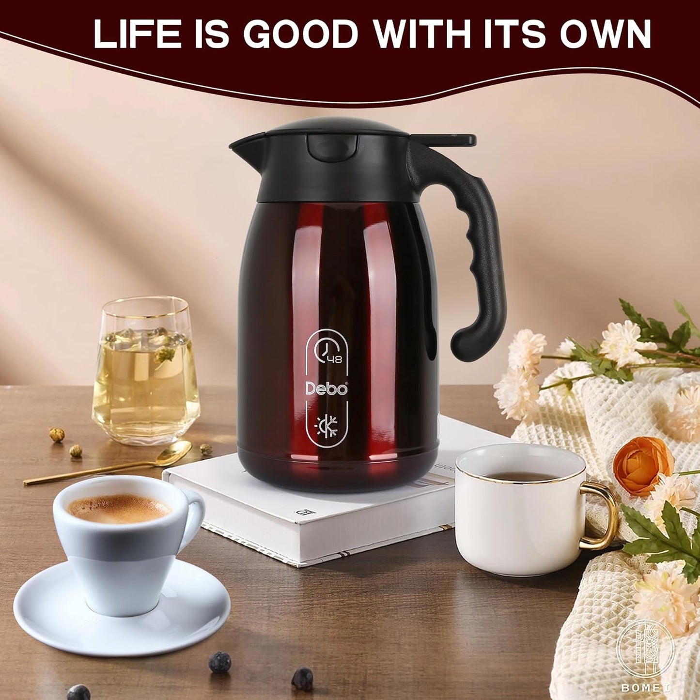 Thermal Coffee Carafe-56oz vacuum Coffee Carafe For Keeping Hot Liquids,Coffee Carafe,Thermal Stainless Steel, Coffee Carafes Press On Lid, Coffee Dispenser Bpa Free .(1.6l) Red