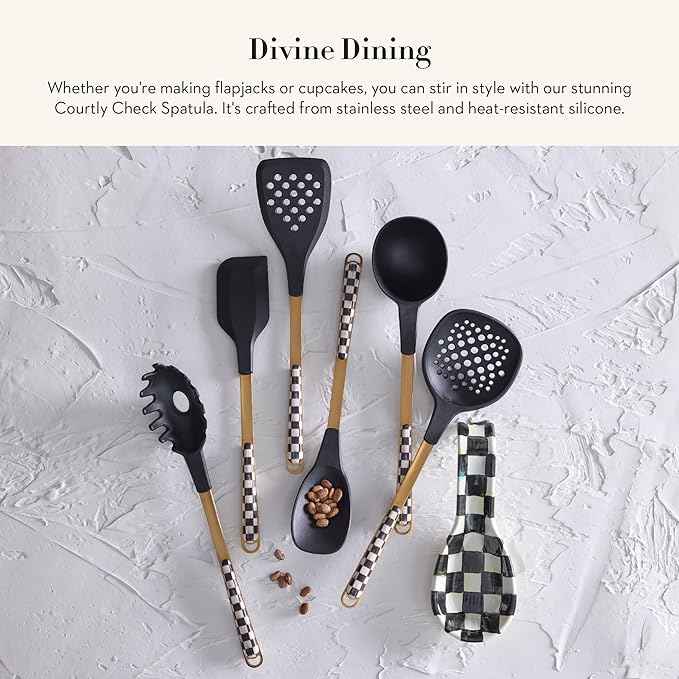 MACKENZIE-CHILDS Kitchen Spatula, Silicone Spatula for Cooking, Black-and-White Courtly Check