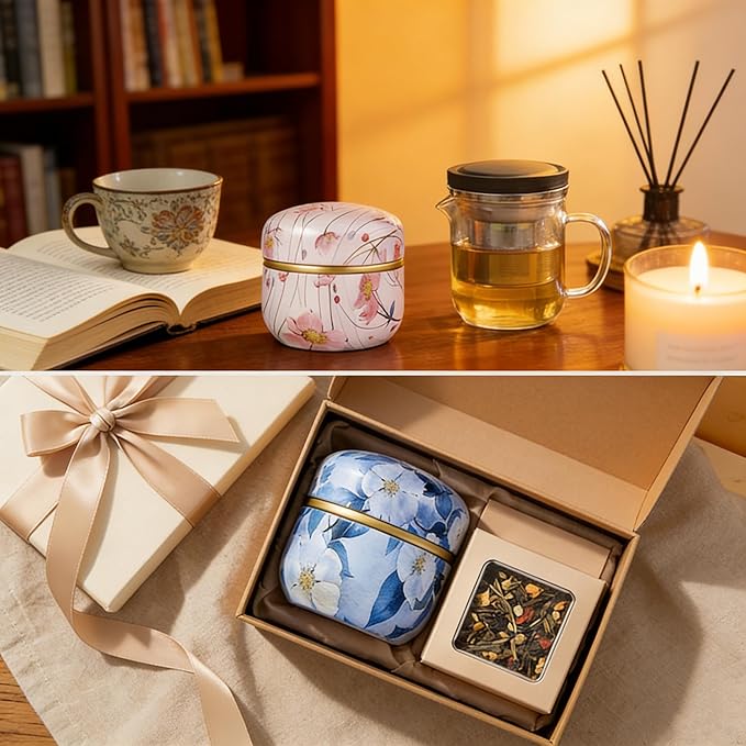 HAN SHENG 6 Pcs Airtight Tea Storage Tins 10 OZ, Food Storage Containers for Coffee Beans, Spices, Sugar