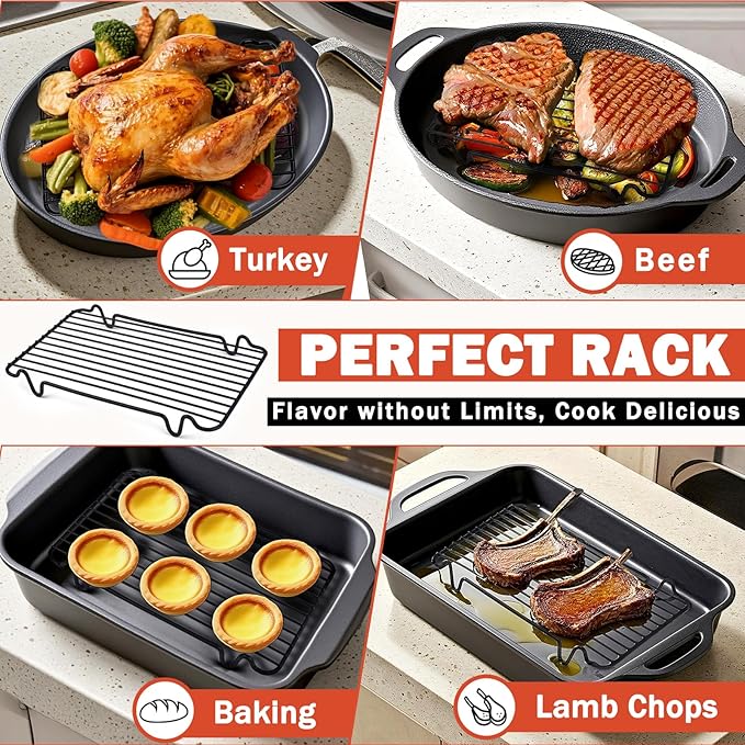 Roasting Rack,Heavy Duty Turkey Rack for Roasting Pan,Oven Roasting Rack Insert for Baking (Rectangular 12in*7.5in)