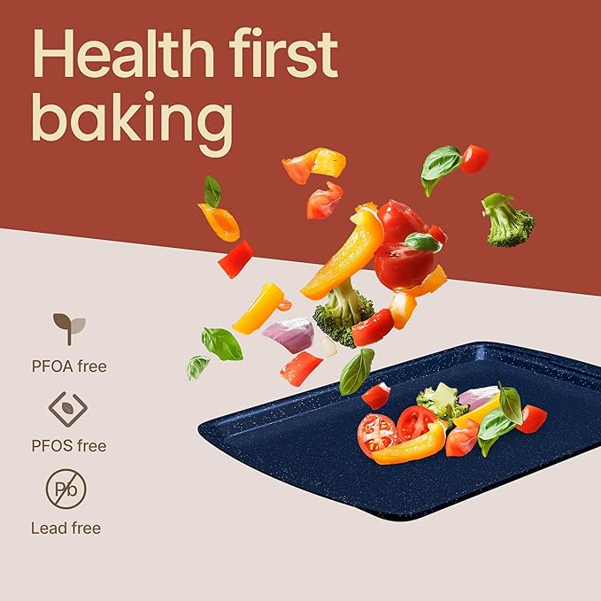 BAKKEN Kitchen Baking Pan Set - Nonstick Blue Marble Coating, Commercial Grade Carbon Steel Bakeware Sets, Baking Kitchen Essentials, PFOA, PFOS, PTFE Free, Oven Safe Tray (Up To 450° F), Set of 6