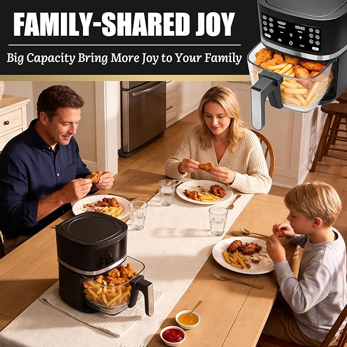 FineMade 12-in-1 Glass Air Fryer Non Toxic,4.5 Quart, Dishwasher-Safe Air fryer Glass Basket, Freidora De Aire De Vidrio, Temperature & Time Programable, PFOA & PFAS Free, Graphite