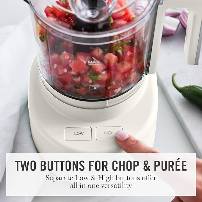 Martha Stewart 3 Cup Electric Food Chopper, Vegetable & Herb Mini Food Processor, 24oz BPA-Free Bowl, Stainless Steel Blades, Pour Spout, Dicing, Mincing, Chop & Puree, Dishwasher Safe, Linen