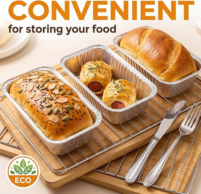60 Pack Disposable Foil Loaf Pans with Lids Combo Set,30 Pack 8.7x4.6x2.5 Aluminum Loaf Pans & 30 Pack 8x4.3x2 Aluminum Bread Pan For Baking Cakes Bread Meat.