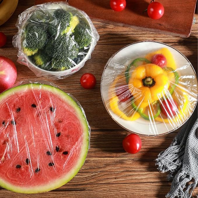 200PCS Plastic Elastic Bowl Covers Reusable,Food Storage Covers with Elastic Bowl Covers for Leftover, Plastic Covers for Bowls Fresh Keeping Bags for Family Outdoor Picnic (Thicken)