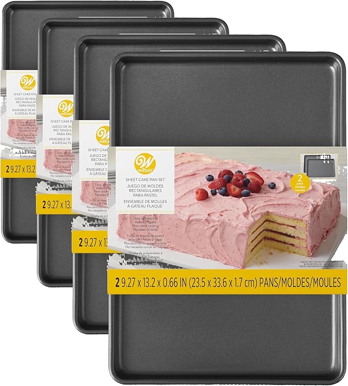 Wilton Easy Layers Sheet Cake Pan, Rectangle Sheet Pan, 2-Piece Baking Sheets Set, Steel (Pack of 4)